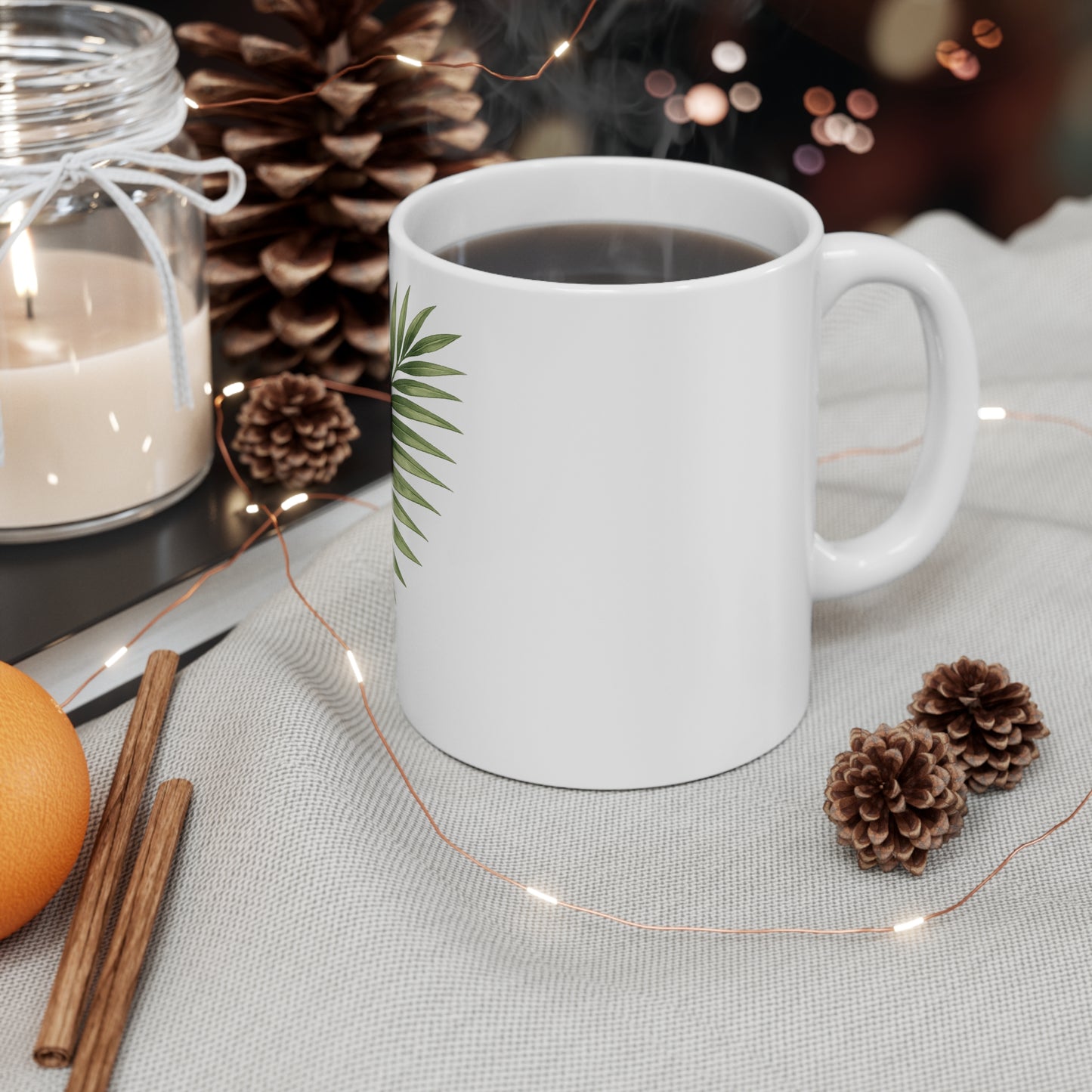 Palm Leaf Ceramic Coffee Mug — Botanical 11oz & 15oz
