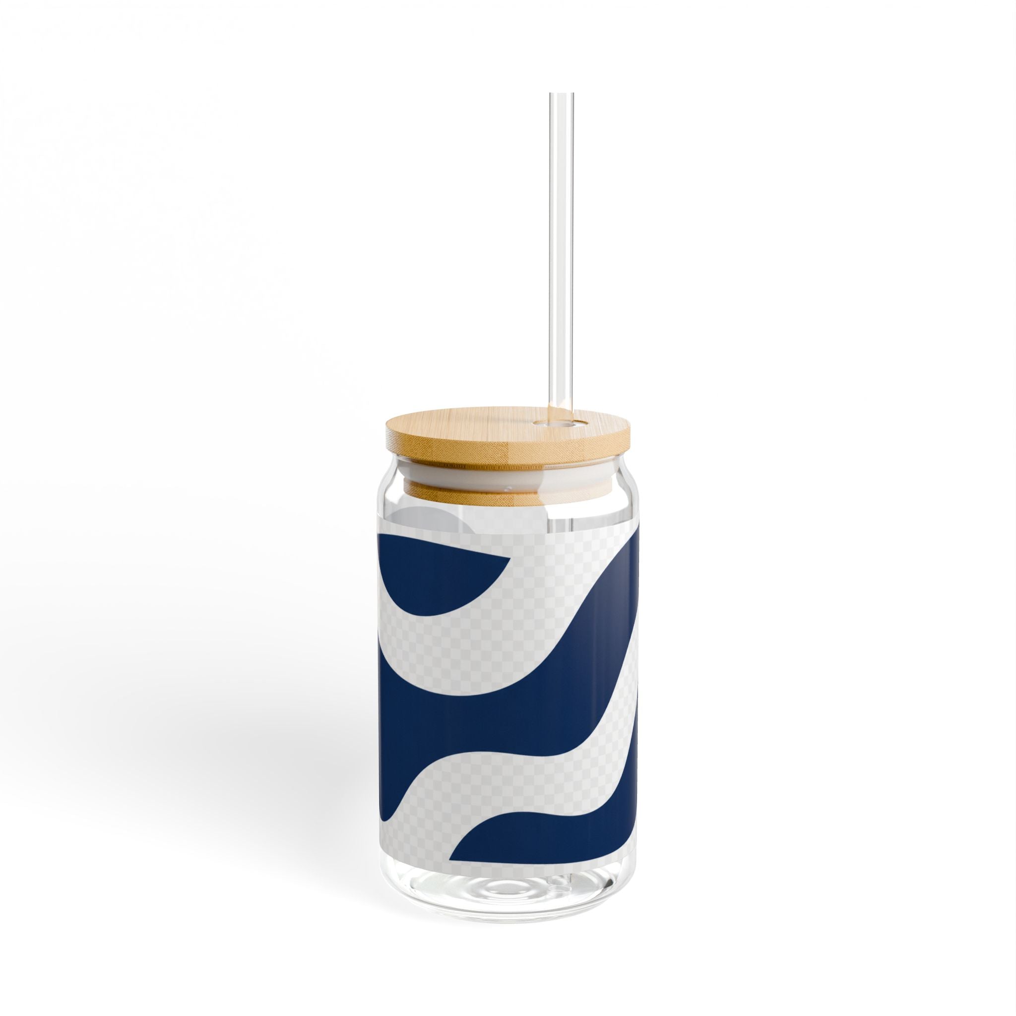 Navy Wave 16oz Glass Sipper with Bamboo Lid & Straw
