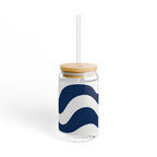 Navy Wave 16oz Glass Sipper with Bamboo Lid & Straw