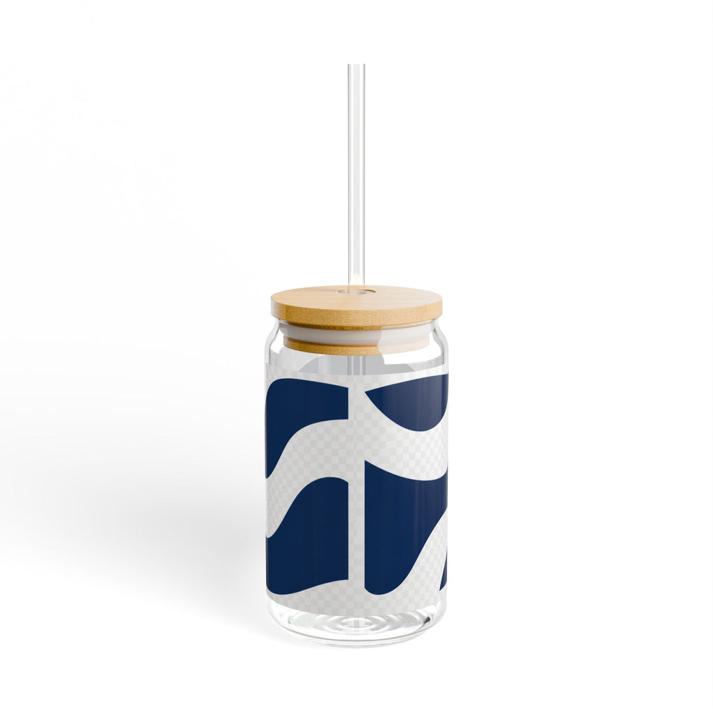 Navy Wave 16oz Glass Sipper with Bamboo Lid & Straw