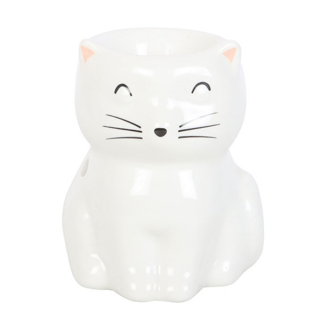 White Happy Cat Oil Burner Ceramic Wax Warmer Gift Home Fragrance