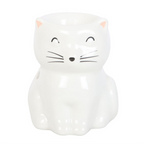 White Happy Cat Oil Burner Ceramic Wax Warmer Gift Home Fragrance