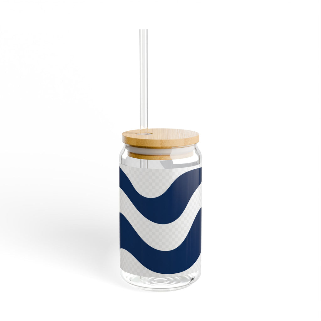 Navy Wave 16oz Glass Sipper with Bamboo Lid & Straw