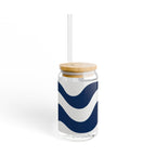 Navy Wave 16oz Glass Sipper with Bamboo Lid & Straw