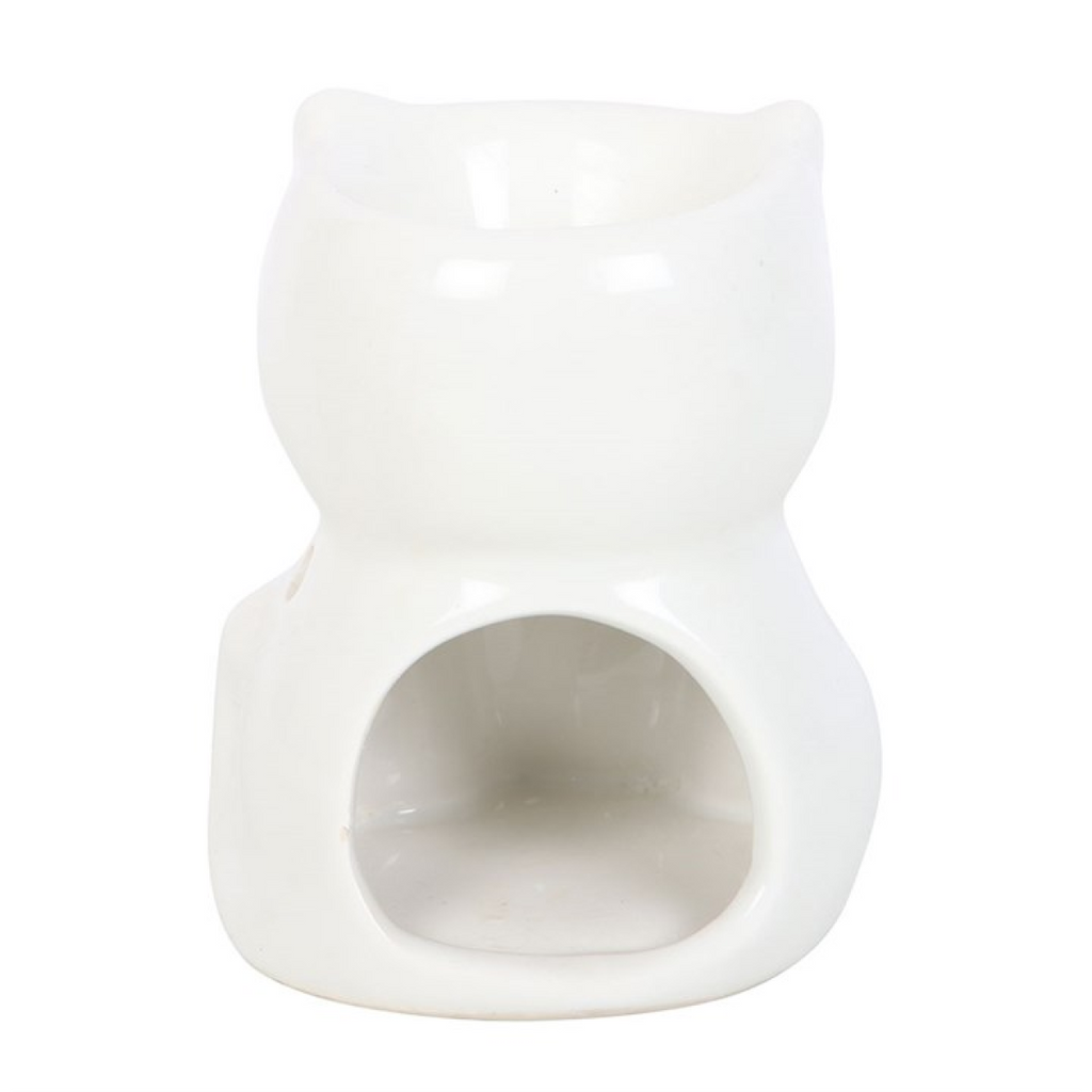 White Happy Cat Oil Burner Ceramic Wax Warmer Gift Home Fragrance