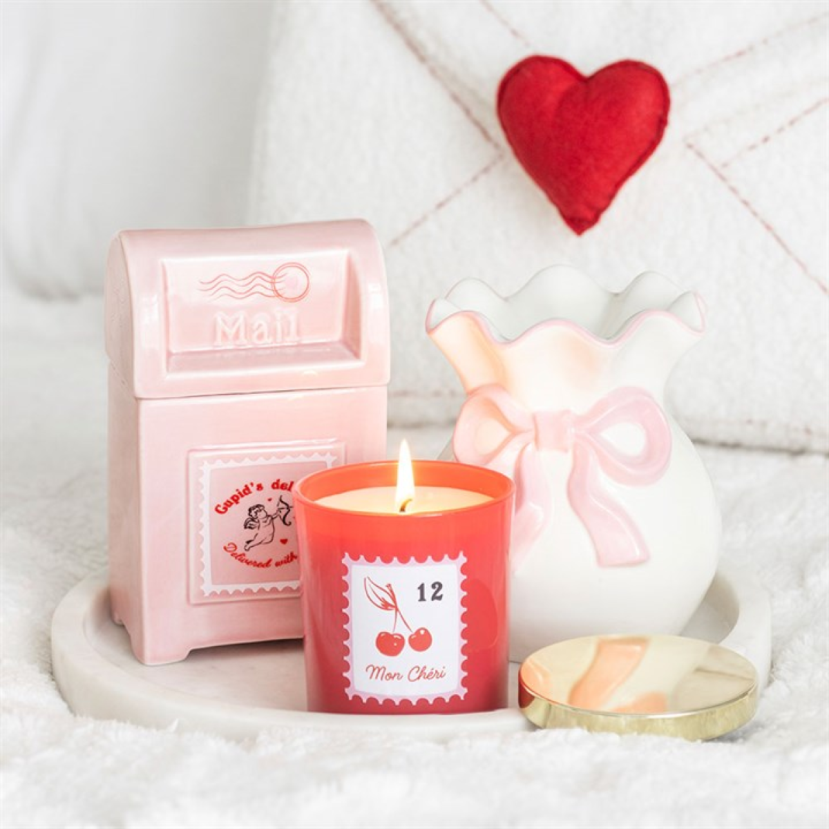 White & Pink Bow Oil Burner Valentine's Gift Home Fragrance