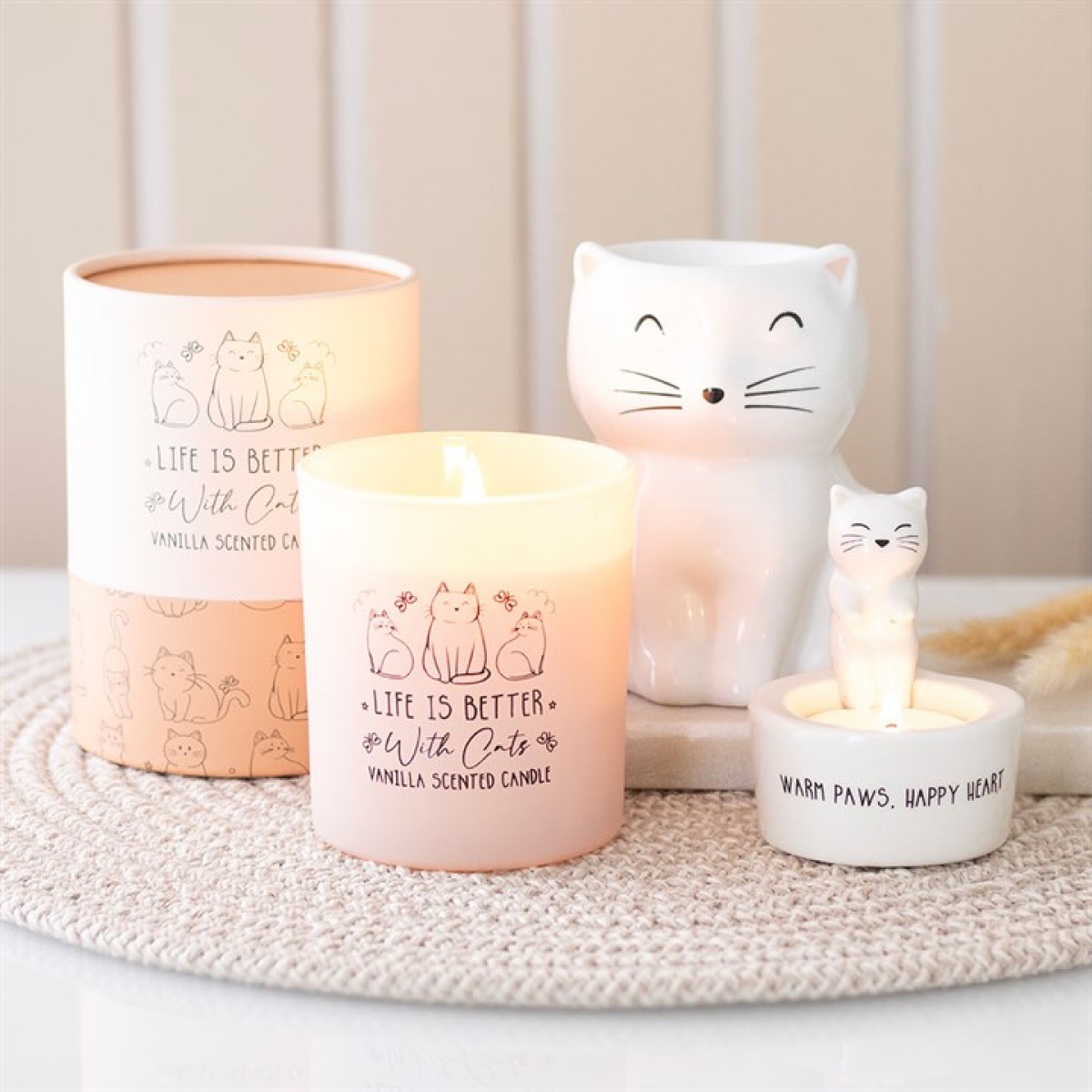 White Happy Cat Oil Burner Ceramic Wax Warmer Gift Home Fragrance