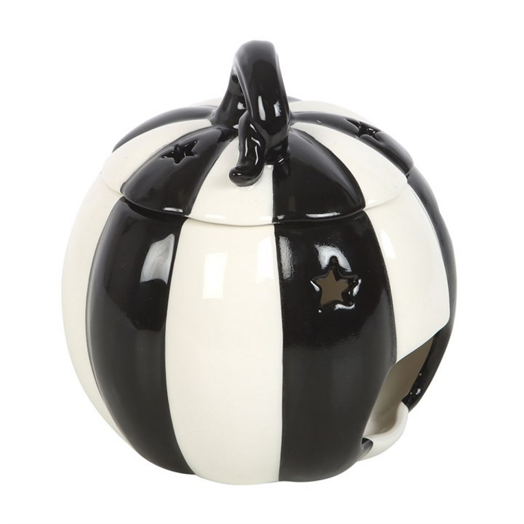 Black & White Striped Pumpkin Oil Burner Halloween Autumn Gift Home Fragrance
