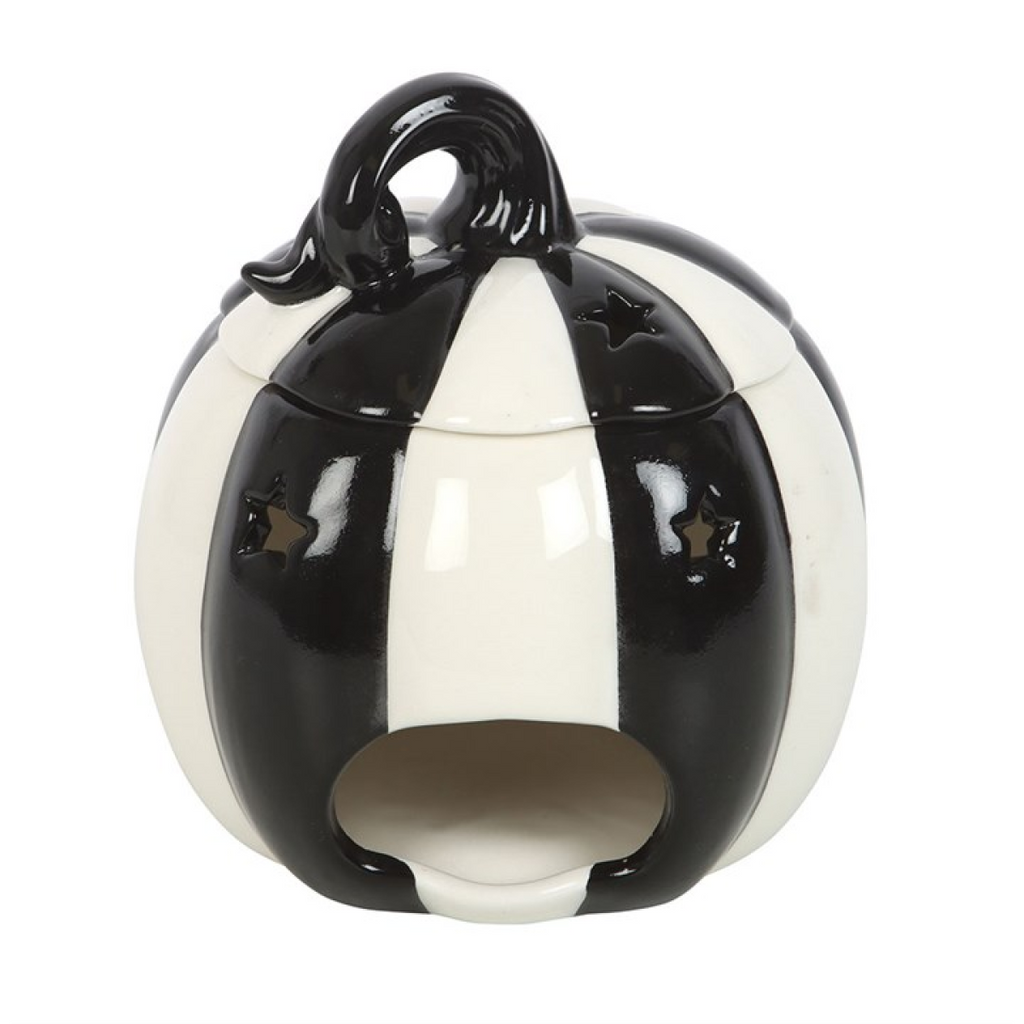 Black & White Striped Pumpkin Oil Burner Halloween Autumn Gift Home Fragrance