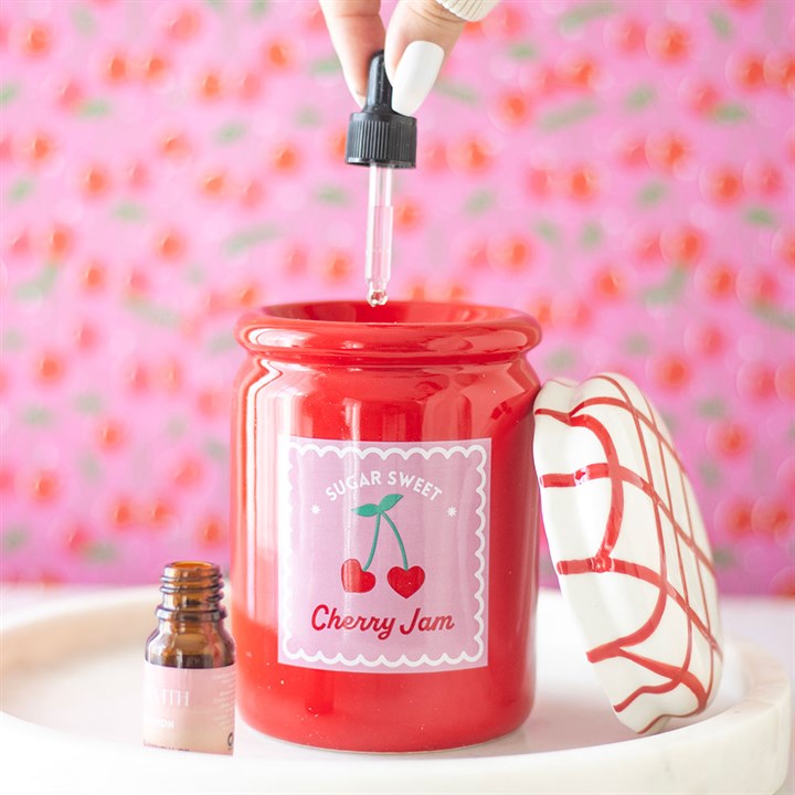 Cherry Jam Jar Oil Burner & Wax Warmer Ceramic Gift Home Fragrance