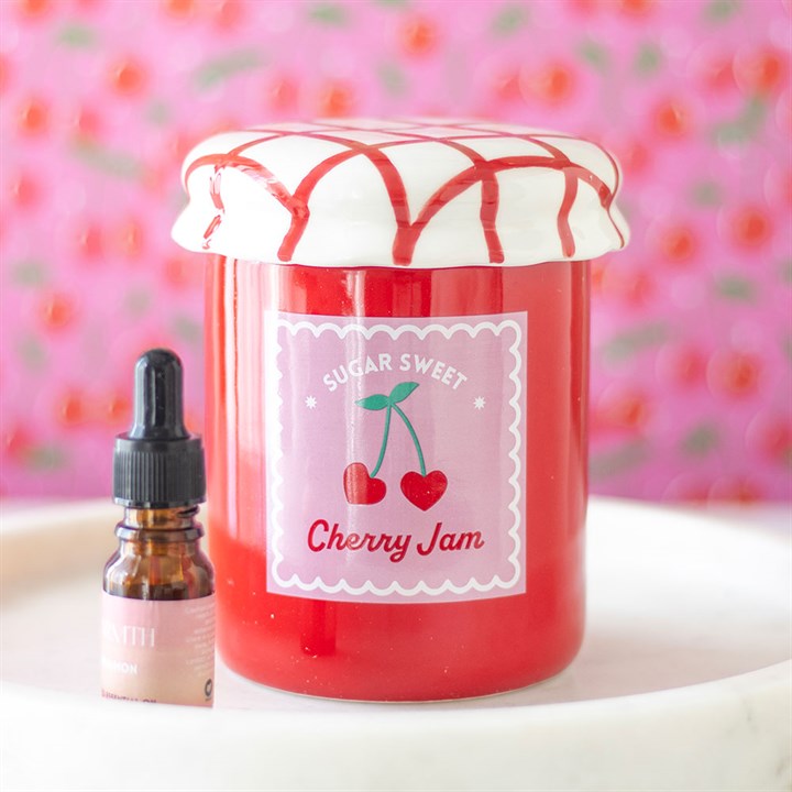 Cherry Jam Jar Oil Burner & Wax Warmer Ceramic Gift Home Fragrance