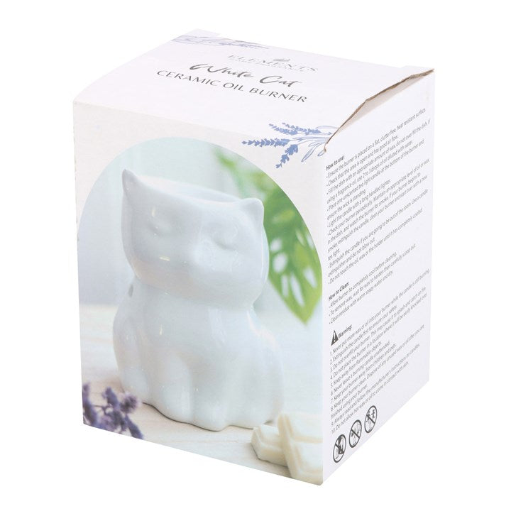 Shiny White Cat Oil Burner Gift Home Fragrance