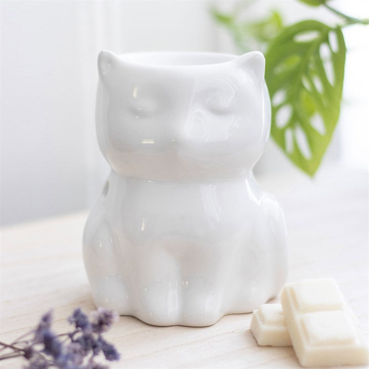 Shiny White Cat Oil Burner Gift Home Fragrance