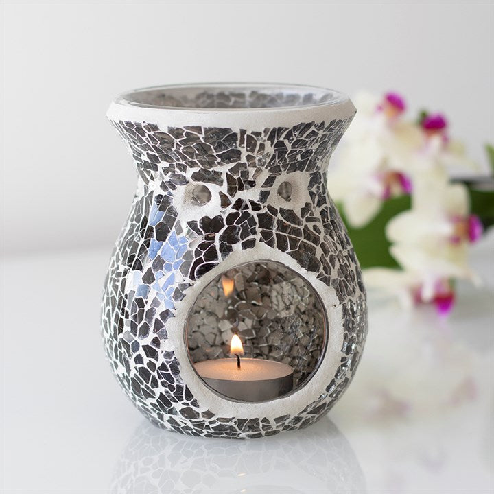 Small Gunmetal Grey Crackle Oil Burner & Wax Warmer Gift Home Fragrance