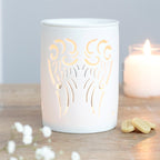 White Angel Wings Cut Out Oil Burner Ceramic Wax Warmer Gift Home Fragrance