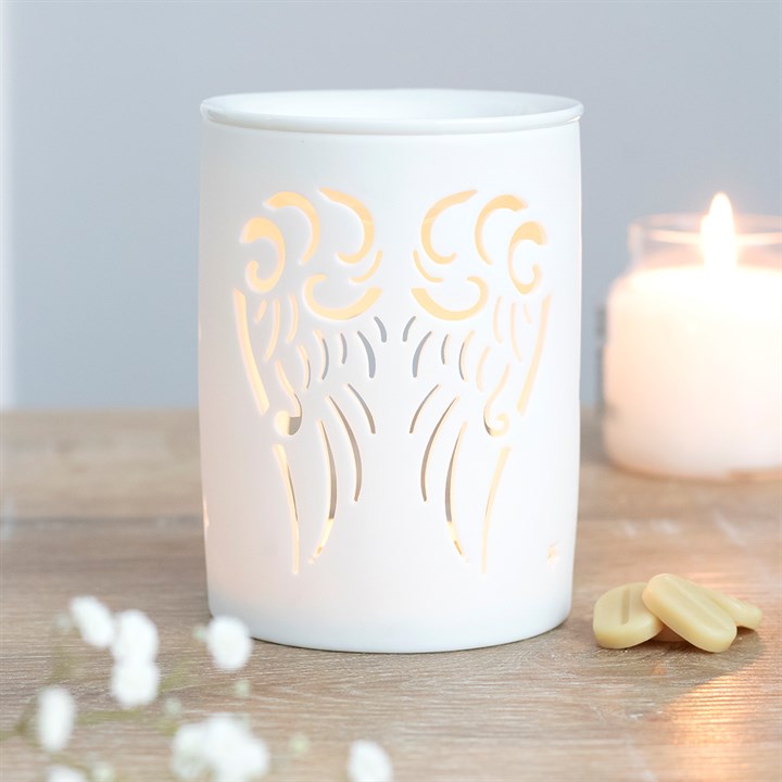 White Angel Wings Cut Out Oil Burner Ceramic Wax Warmer Gift Home Fragrance