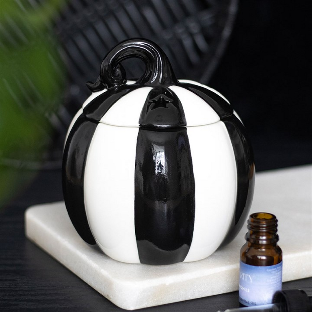 Black & White Striped Pumpkin Oil Burner Halloween Autumn Gift Home Fragrance