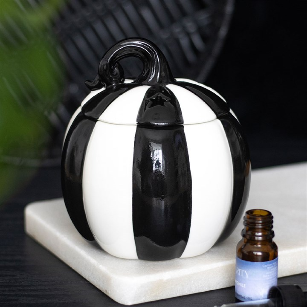 Black & White Striped Pumpkin Oil Burner Halloween Autumn Gift Home Fragrance