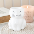 White Happy Cat Oil Burner Ceramic Wax Warmer Gift Home Fragrance