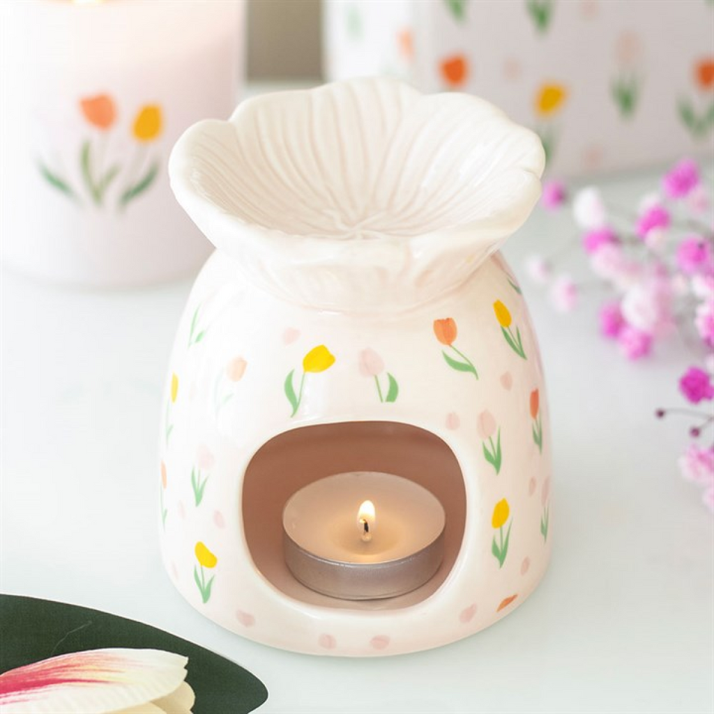 Tulip Print Oil Burner & Wax Warmer Ceramic Gift Home Fragrance