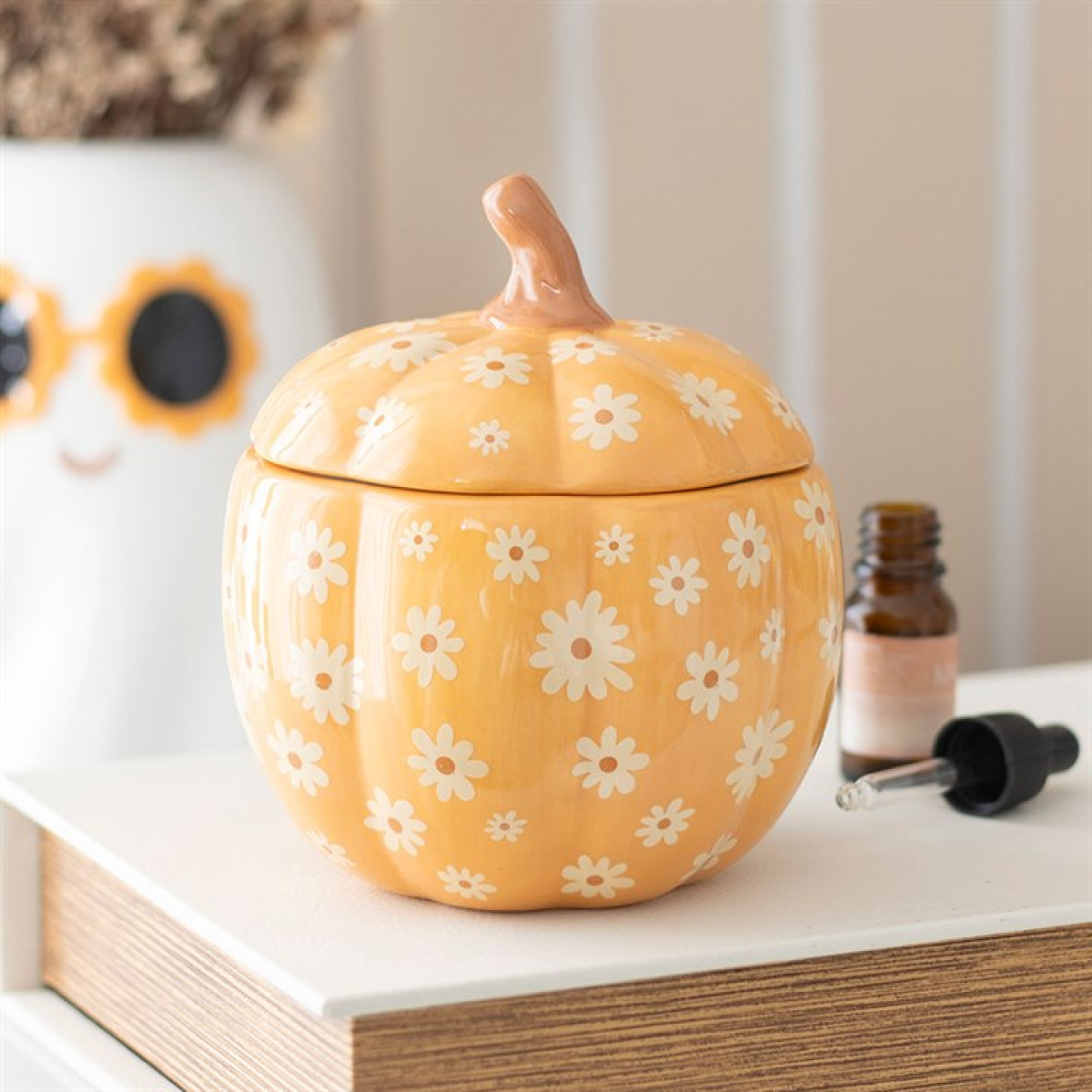 Groovy Floral Pumpkin Oil Burner Halloween Autumn Gift Home Fragrance