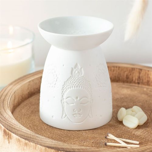 White Ceramic Buddha Face Oil Burner & Wax Warmer Gift Home Fragrance