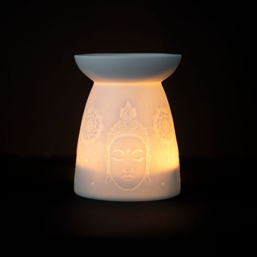 White Ceramic Buddha Face Oil Burner & Wax Warmer Gift Home Fragrance